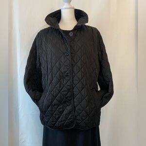 Womens Black Timeless Quilted Short Jacket Large Button Front Minimalist Classic